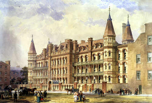 Engraving of the New Hospital on Powis Place, opened 1875.